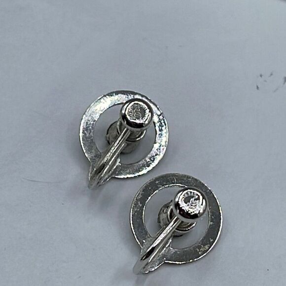 Van Dell vintage sterling silver and glass emerald screw back earrings - Picture 4 of 8